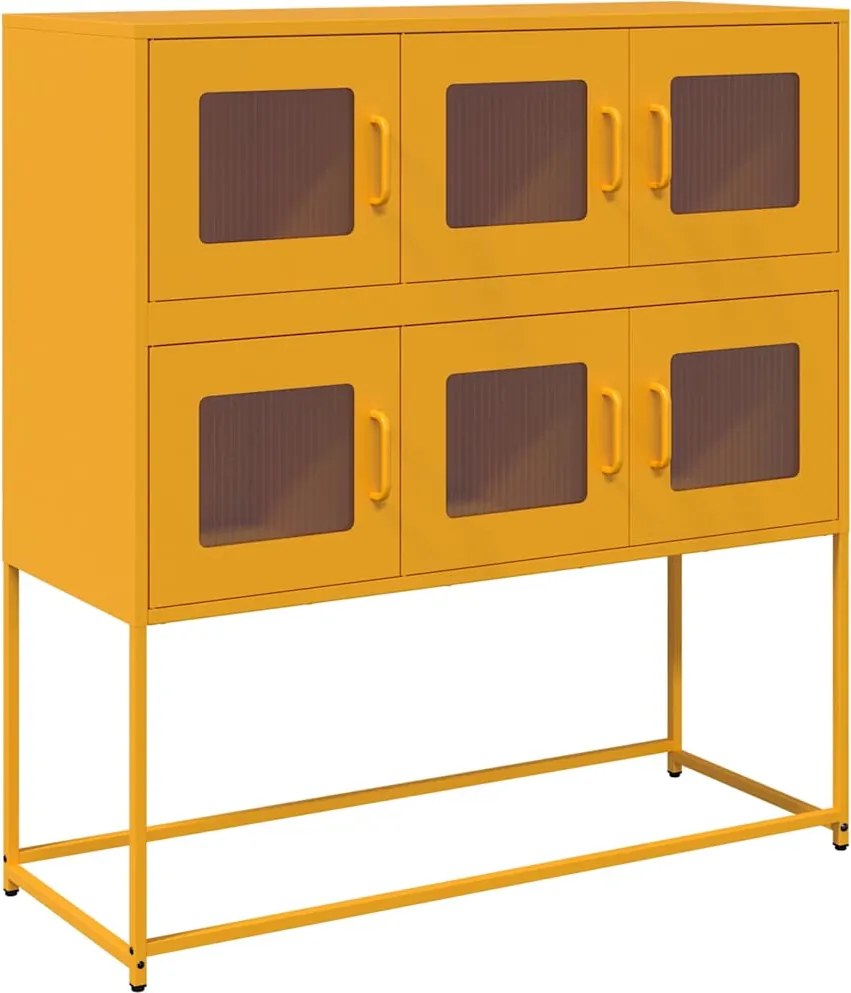 vidaXL mustársárga hideghengerelt acél tálalószekrény 100,5x39x107 cm