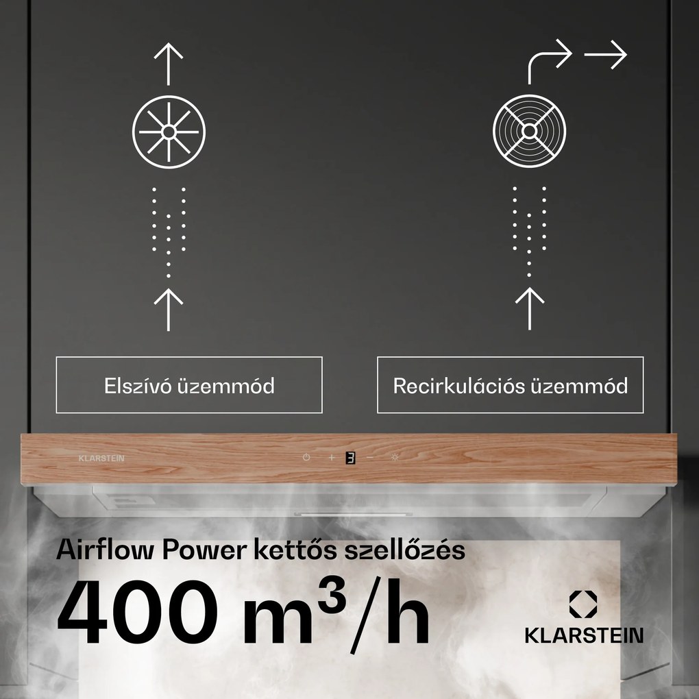 Klarstein ZenFusion páraelszívó, légáram 400 m³/h, EEK A, elszívás/visszavezetés, 3 szint, csendes