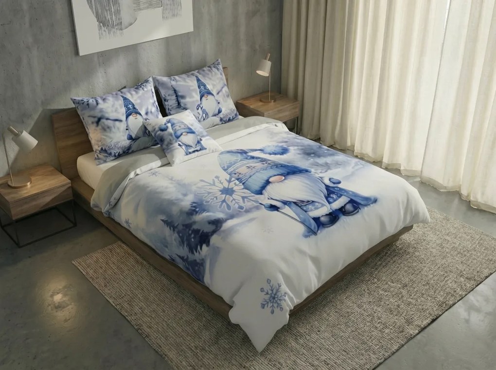 3D mikroszálas flanel ágyneműhuzat KÉK TÖRPE fehér + párnahuzat 40x50 cm ingyen Ágyneműhuzat mérete: 70 x 90 cm | 140 x 200 cm