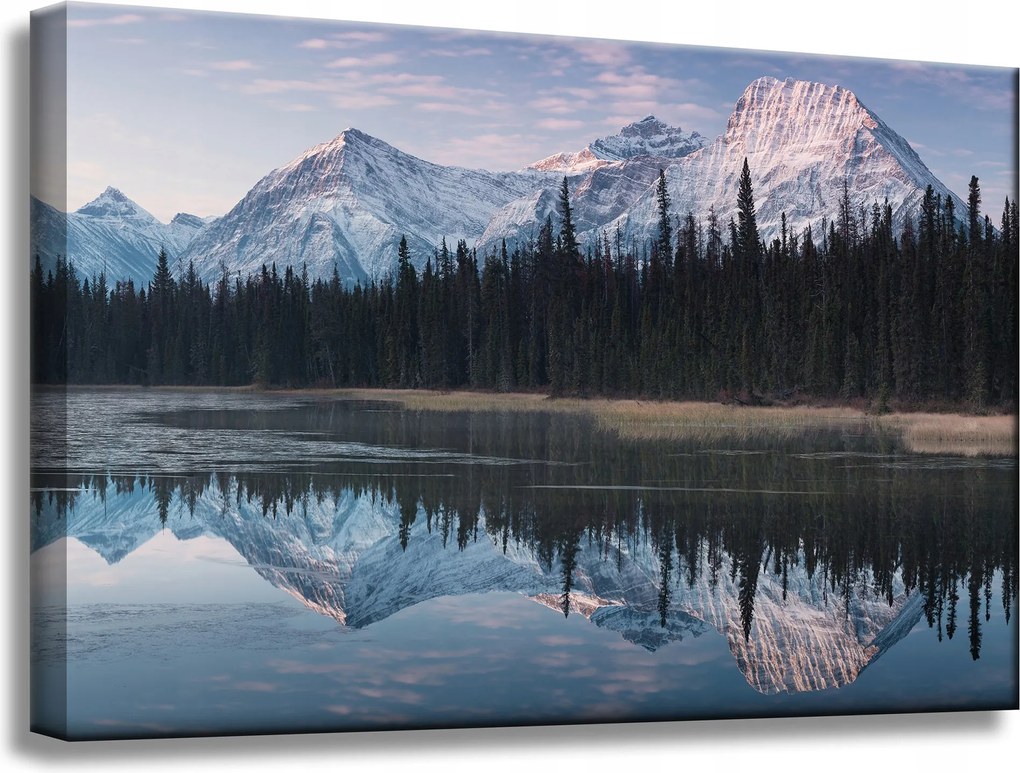 Vászonkép Tópart Víz Erdők Hó hegyek 60x40 cm