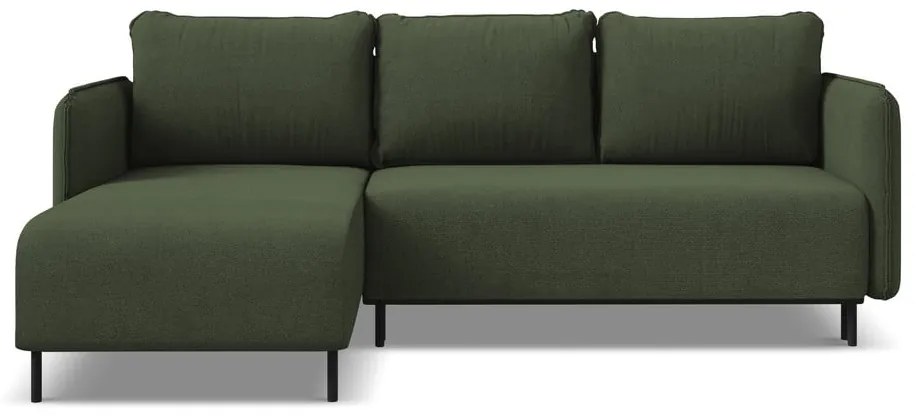 Zöld kinyitható-tárolóhelyes sarokkanapé (bal oldali) Luana – Makamii
