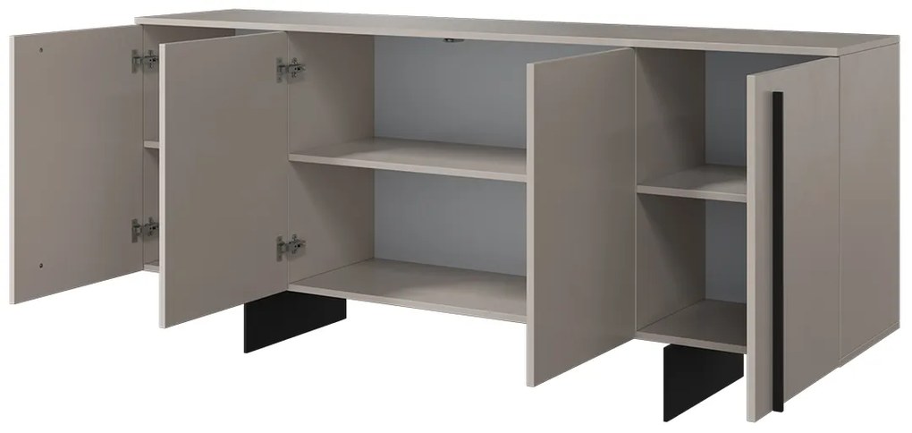 Larena komód 200 cm három fiókkal - kasmír / fekete lábak