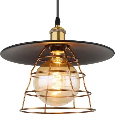 Globo 15086BH1 Függeszték fém fekete matt, fémháló antik sárgaréz, kábel PVC fekete, ø: 300mm, M: 1500mm, 1x E27 60W 230V izzó nélkül