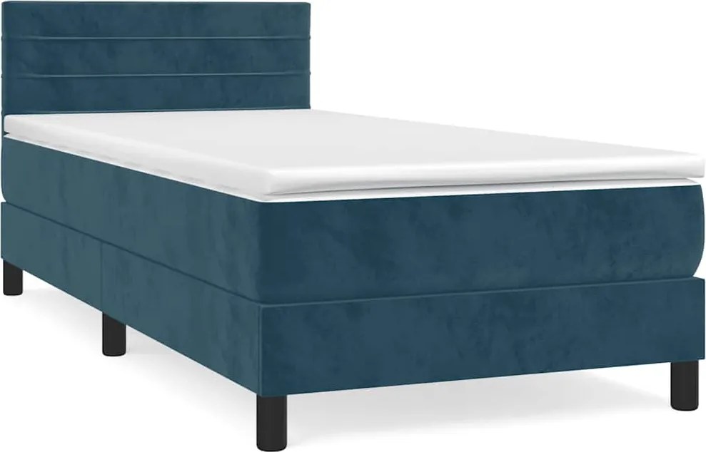 vidaXL sötétkék bársony rugós ágy matraccal 100 x 200 cm