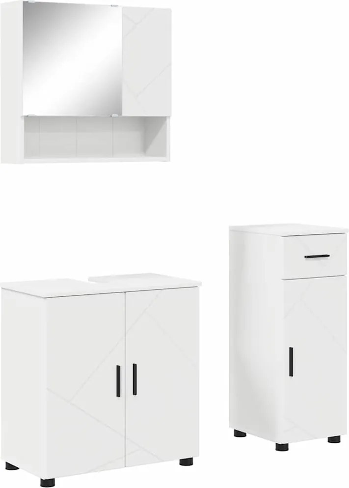 vidaXL Fürdőszoba bútor szett fiókkal 3 pcs Fehér Faanyag & Fém