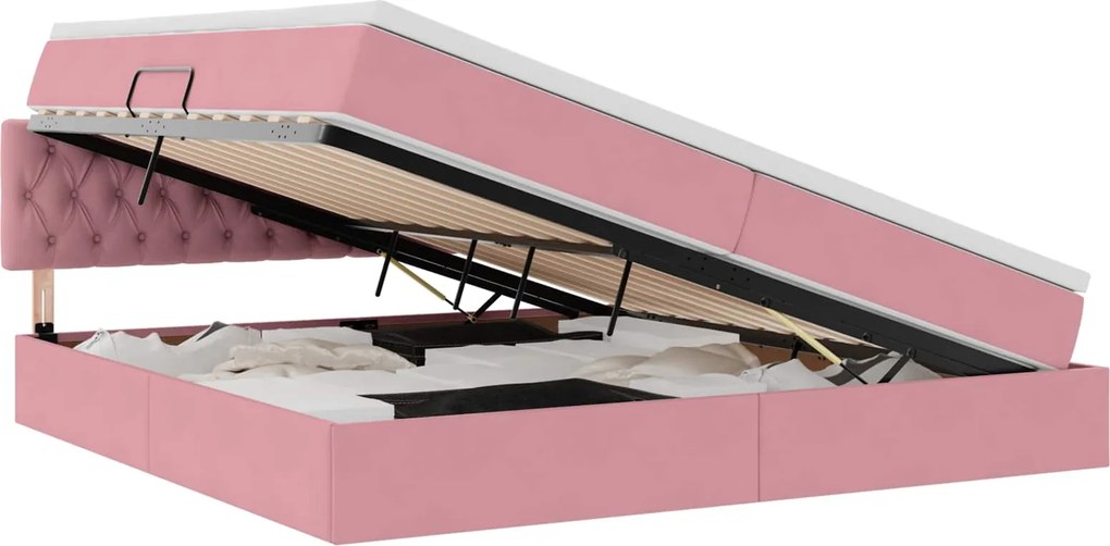 vidaXL Tárolós Ágy matracmal tárolóval Rózsaszín 200 x 200 cm Bársony
