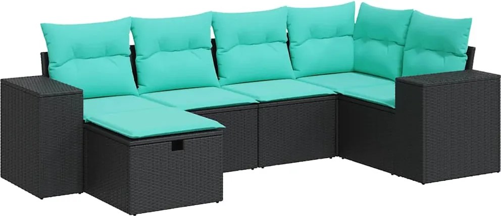 vidaXL 6 részes fekete polyrattan kerti ülőgarnitúra párnákkal