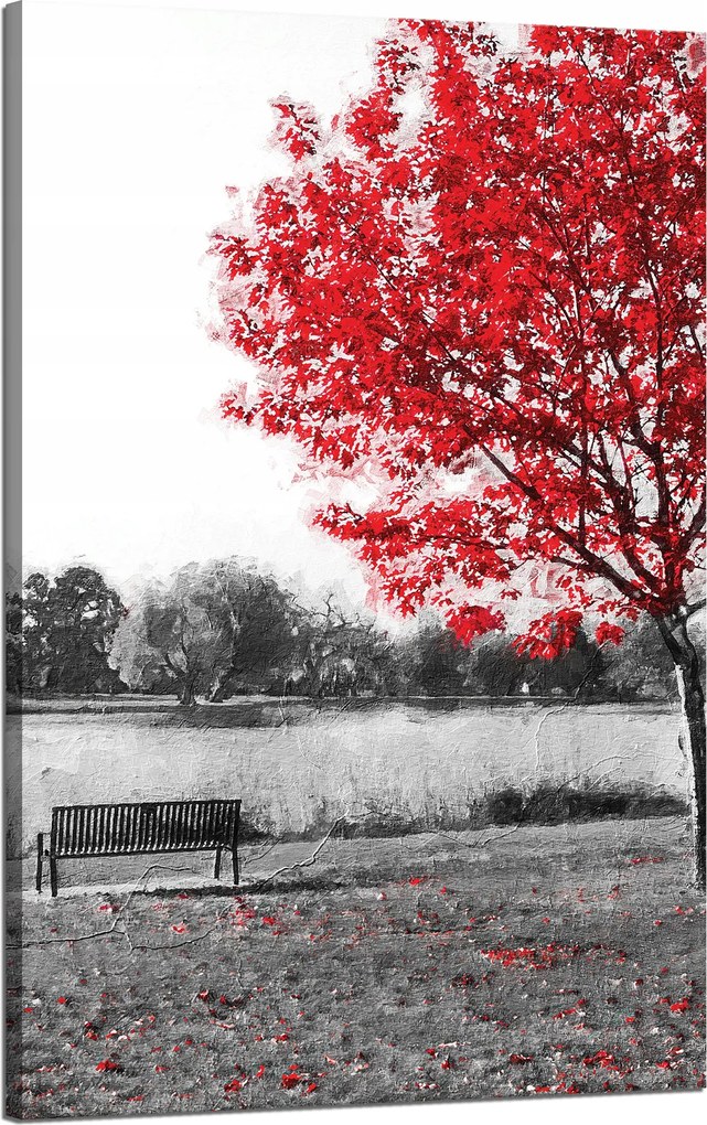 Vászonkép Szürke Piros levelek Kontraszt 50x80 cm