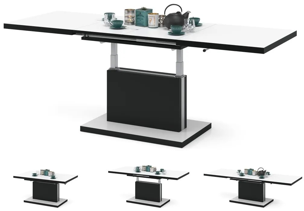 Mazzoni ASTON Fehér/Fekete - MODERN DOHÁNYZÓASZTAL NYITHATÓ/MAGASÍTHATÓ ÉTKEZŐASZTAL ÉS DOHÁNYZÓASZTAL EGYBEN