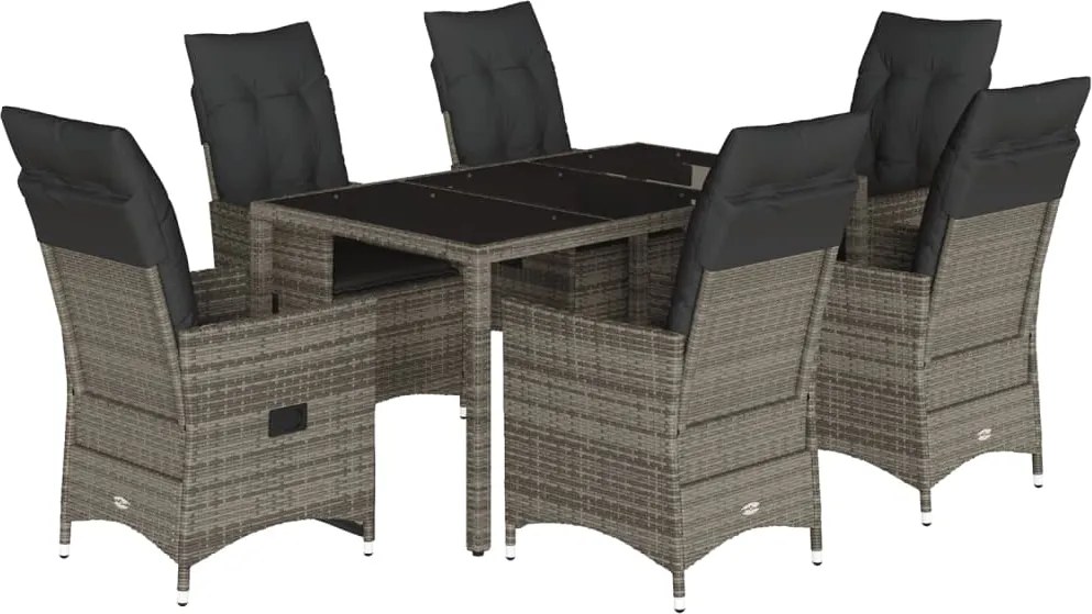 vidaXL 7 részes szürke polyrattan kerti étkezőgarnitúra párnával