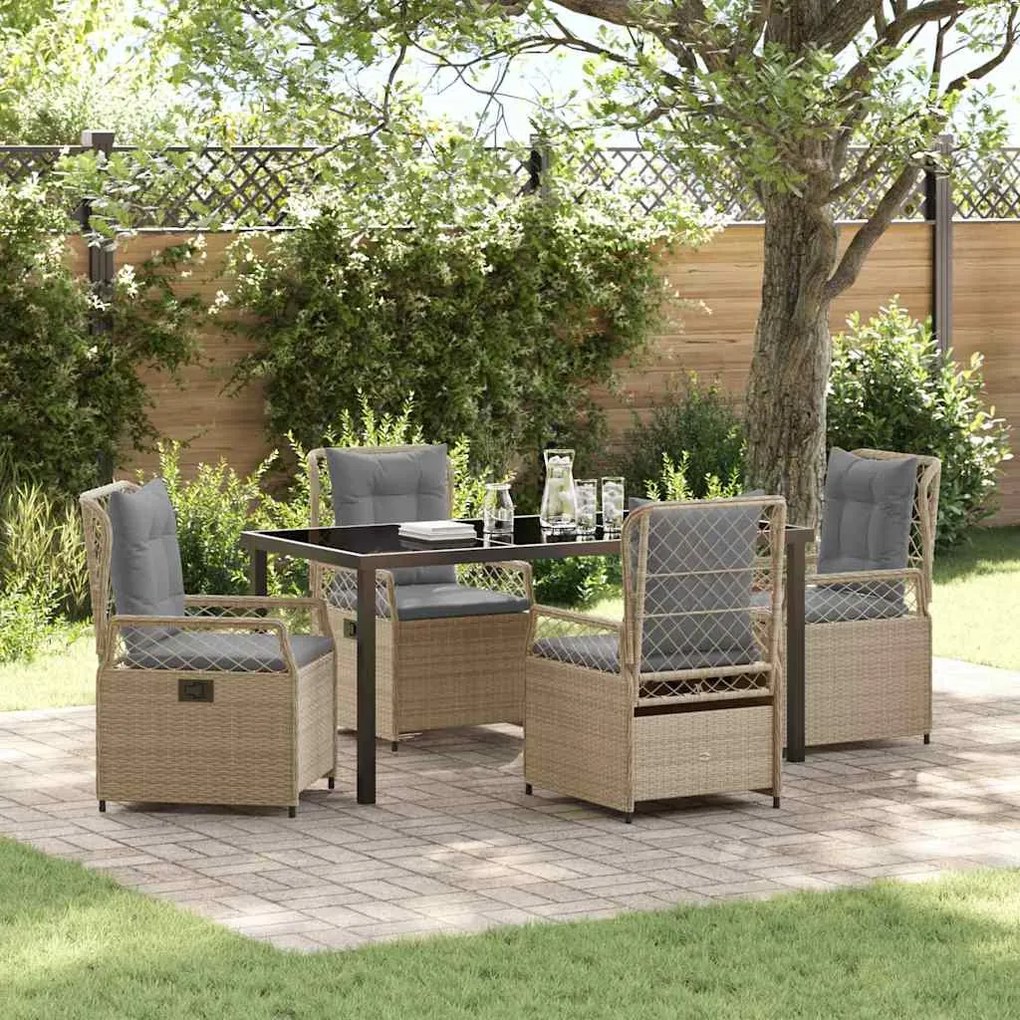 vidaXL Kert étkező szett 5 pcs Beige és Világosszürke polirattan