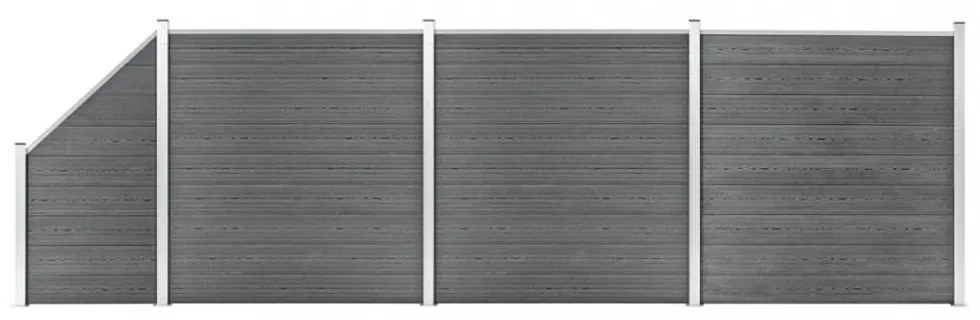 3 négyszögletes és 1 ferde szürke wpc kerítéselem 619 x 186 cm