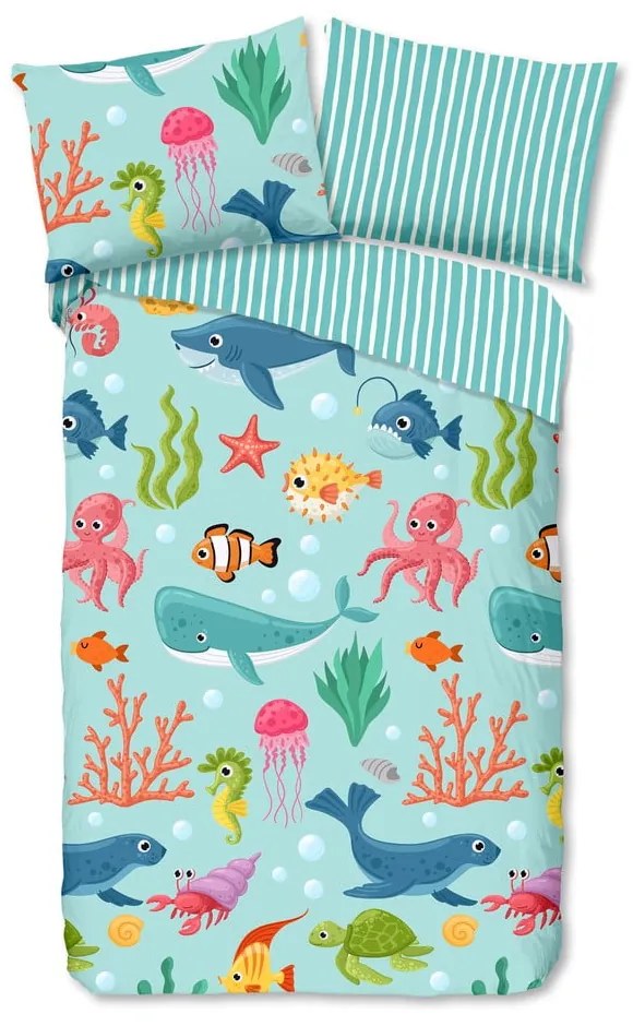 Kék egyszemélyes pamut gyerek ágyneműhuzat 140x200 cm Ocean – Good Morning