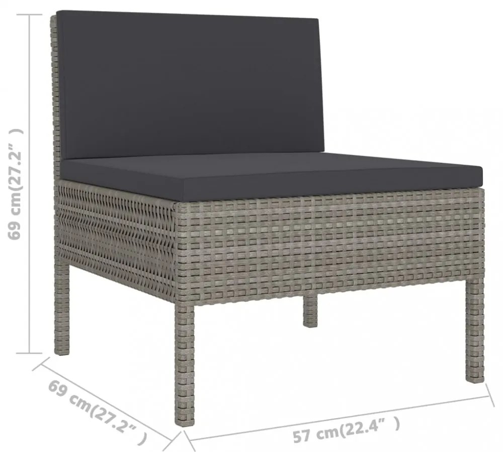 6 részes szürke polyrattan kerti bútorszett párnákkal