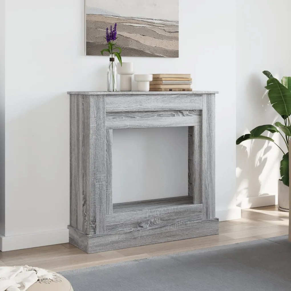 szürke sonoma színű szerelt fa kandallóburkolat 90 x 30 x 90 cm