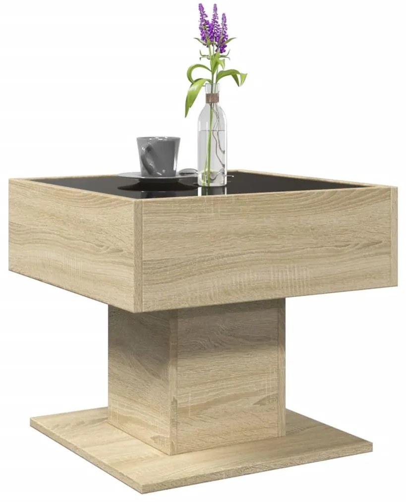 Sonoma tölgy szerelt fa dohányzóasztal LED-del 50 x 50 x 45 cm