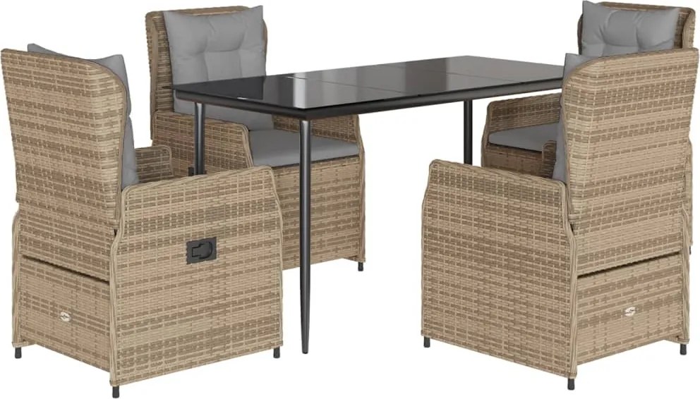 vidaXL 5 részes bézs polyrattan kerti étkezőgarnitúra párnákkal