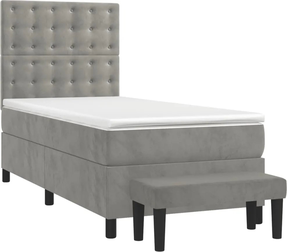 vidaXL világosszürke bársony rugós ágy matraccal 90 x 200 cm