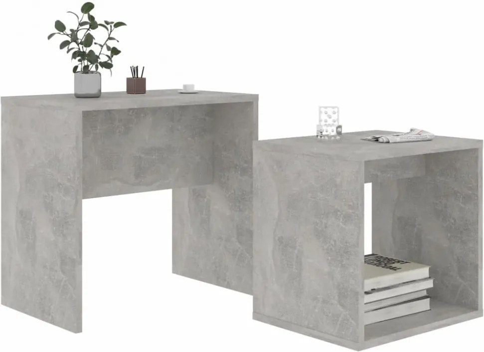 betonszürke szerelt fa dohányzóasztal szett 48 x 30 x 45 cm