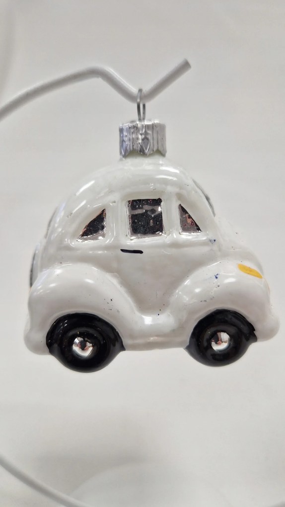 Karácsonyfadísz üvegből Fehér autó