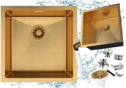 Egymedencés acél mosogató arany SILVO44 konyhai mosogató szifon Lux