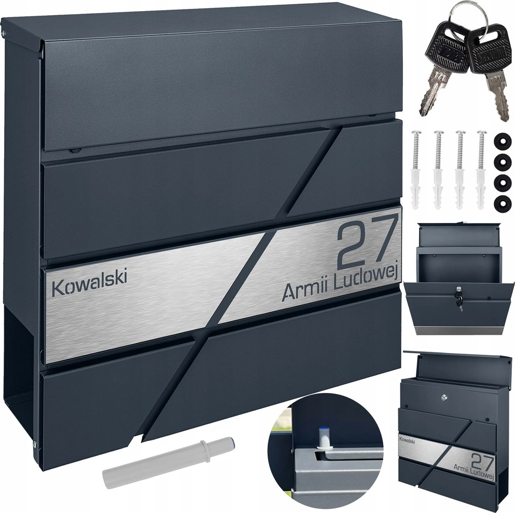 Postaláda Posta Újságtartó Antracit Csendes Ház+ Cím Acél