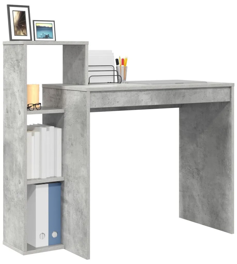 Asztal polcokkal Beton szürke 100 x 40 x 90 cm Faanyag