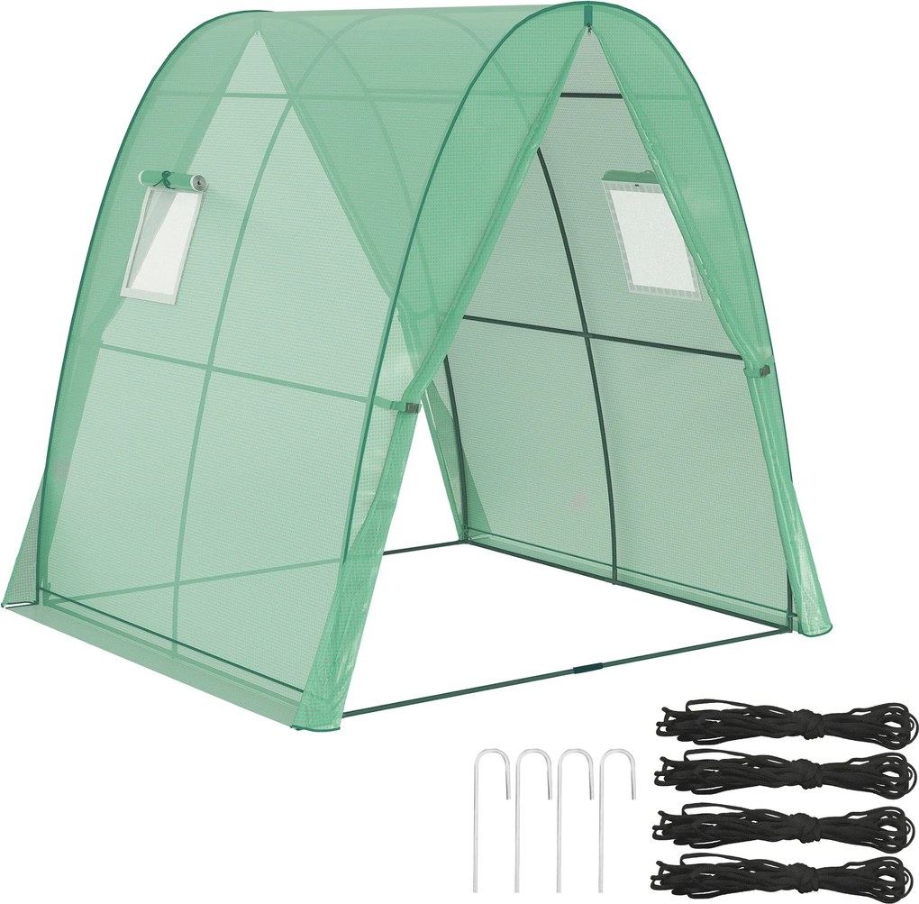 Outsunny Üvegház Roll-Up Ajtóval, 2 Ablakkal, Téli Ellenálló Acél Keretű Üvegház Erkélyre, Kertbe, Paradicsom Ház 180 x 180 x 200 cm, Paradicsom Üvegh