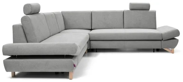 AVESTA L-alakú, kárpitozott, kihúzható sarokülőgarnitúra tárolóval, szürke