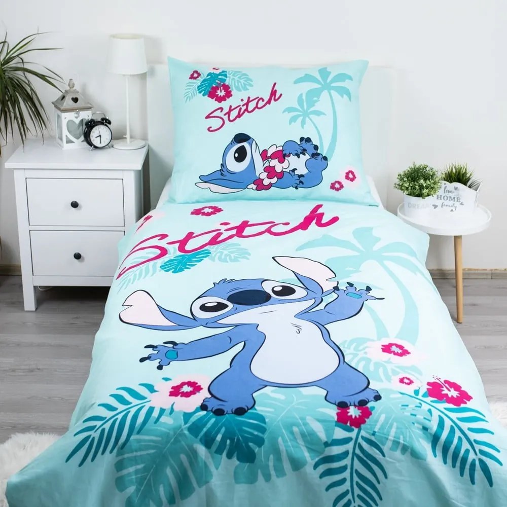 Kék egyszemélyes pamut gyerek ágyneműhuzat 140x200 cm Lilo a Stitch "Hawaii" – Jerry Fabrics