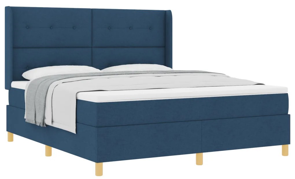 Boxspring Ágy Mattal Kék 180x200 cm Szövet