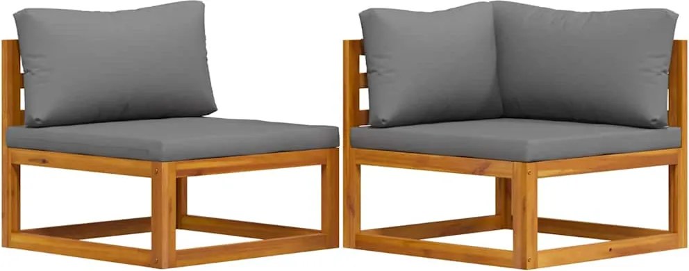 vidaXL 2 részes tömör akácfa kanapészett sötétszürke párnákkal