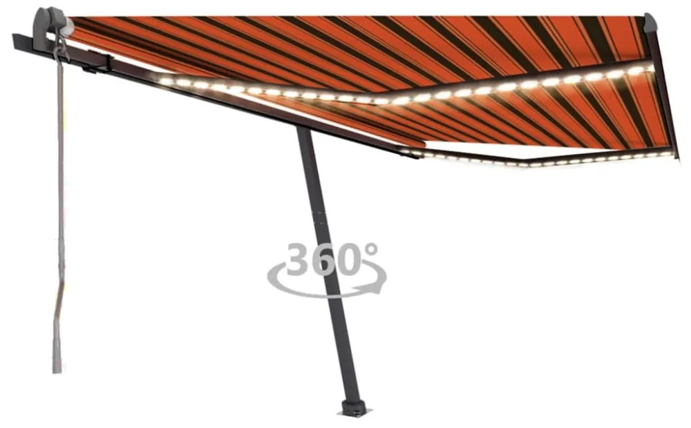 narancssárga-barna szélérzékelős és LED-es napellenző 450x300cm