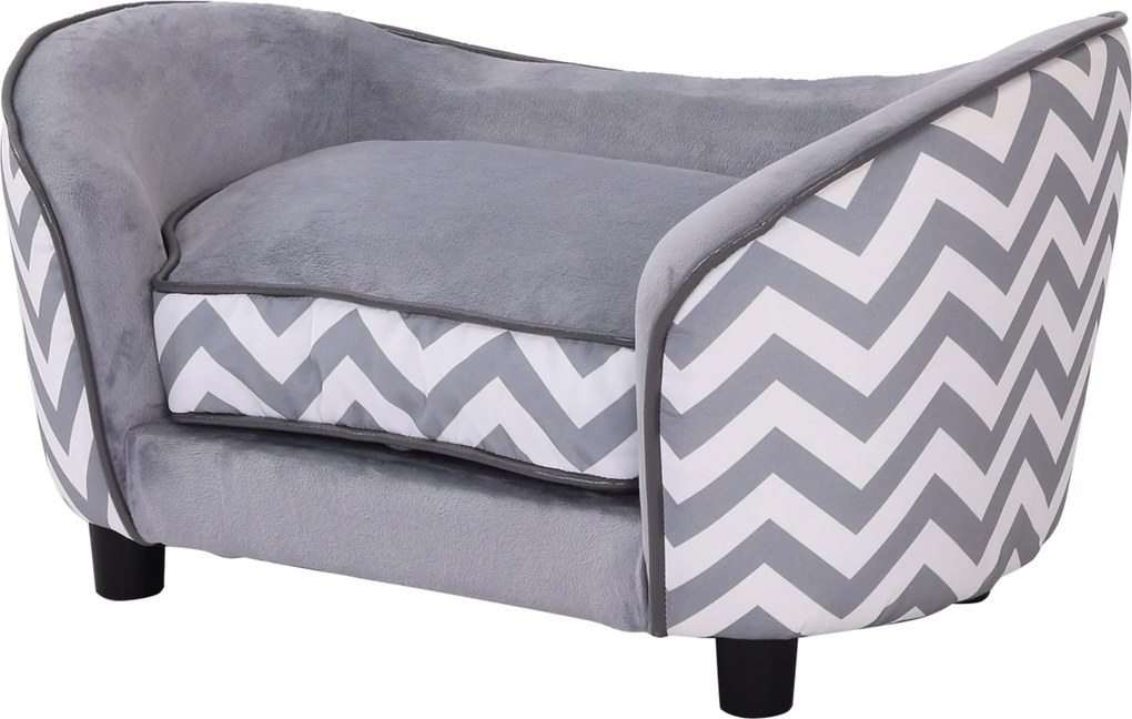 PawHut Pet Sofa Kutya Kanapé Kutya Ágy Kutya Szőnyeg Macska Párna Párnázott Fa Hab Szürke 68.5 x 40.5 x 40.5 cm | Aosom