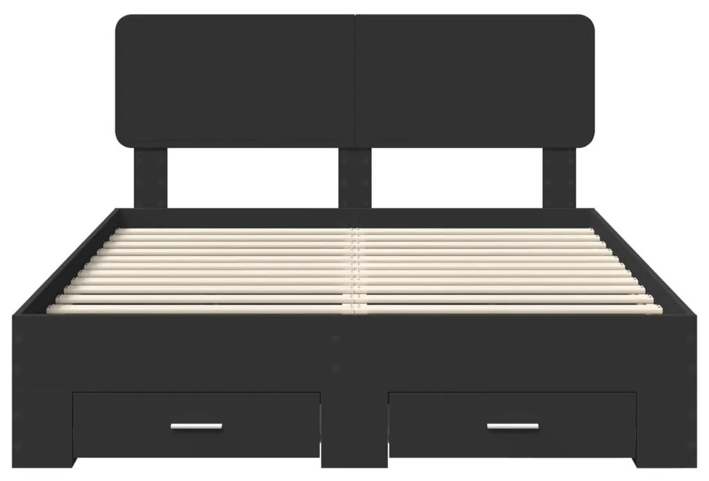 vidaXL Ágykeret fejtámlával fiókkal Fekete 150 x 200 cm Faanyag