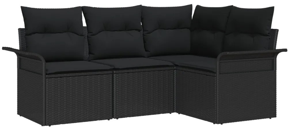 4 Darabos Kert Kanapé Szett Párnákkal Fekete Poli Rattan