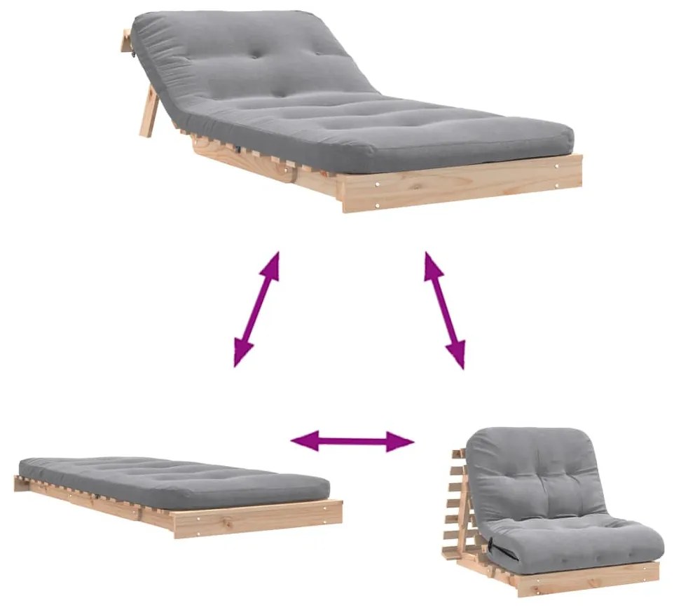 tömör fenyőfa futon kanapéágy matraccal 90 x 206 x 11 cm
