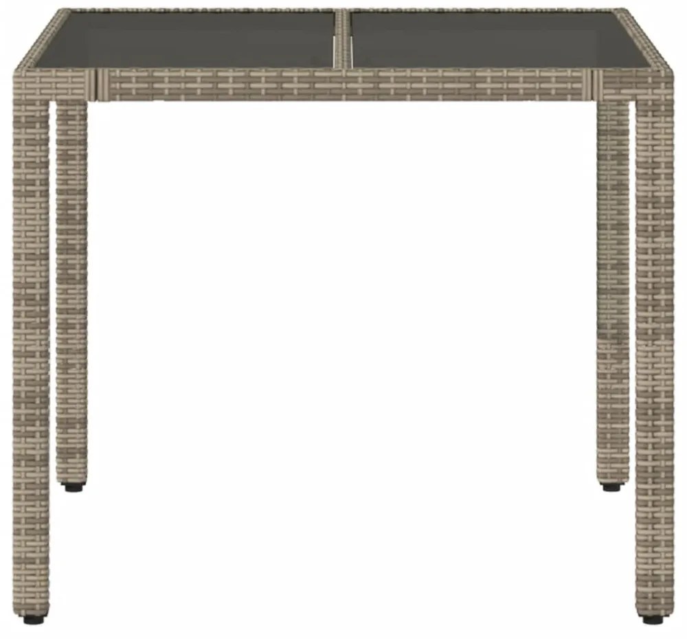 szürke polyrattan üveglapos kerti asztal 90 x 90 x 75 cm