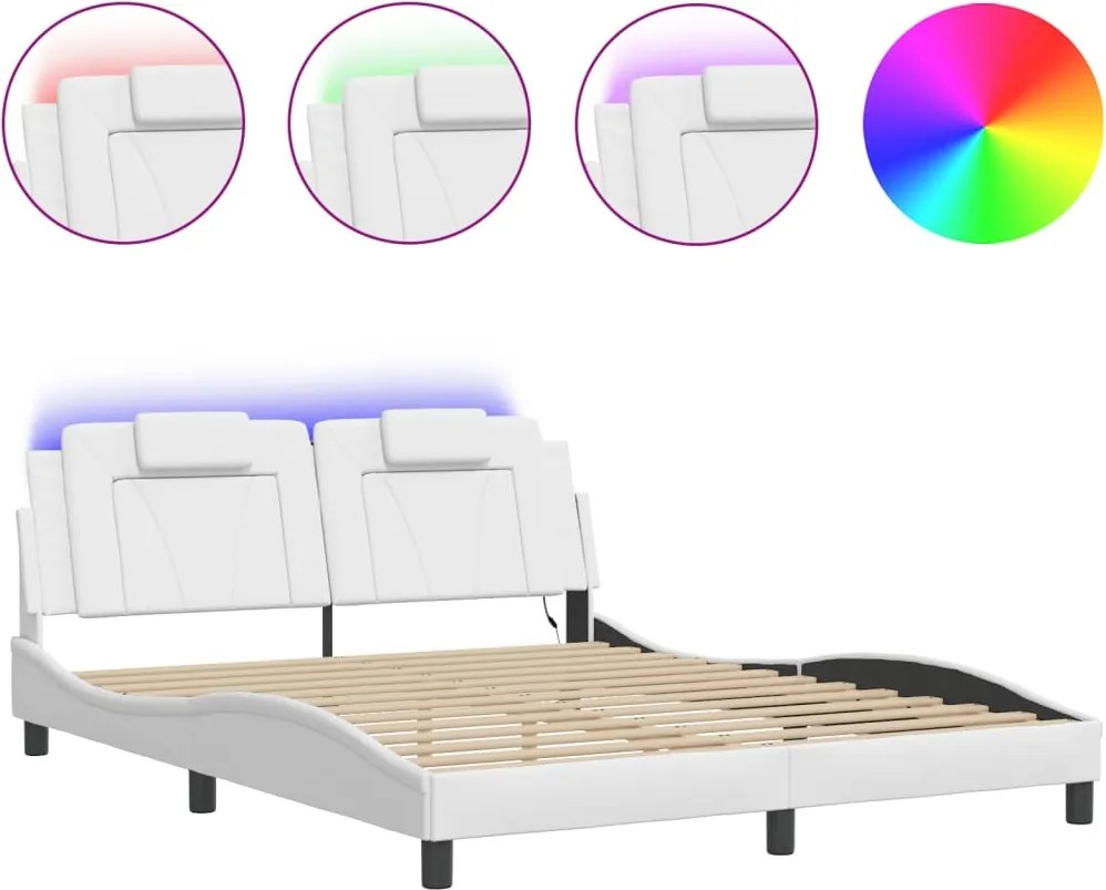 vidaXL fehér ágykeret Viana LED-ekkel matrac nélkül 160 x 200 cm