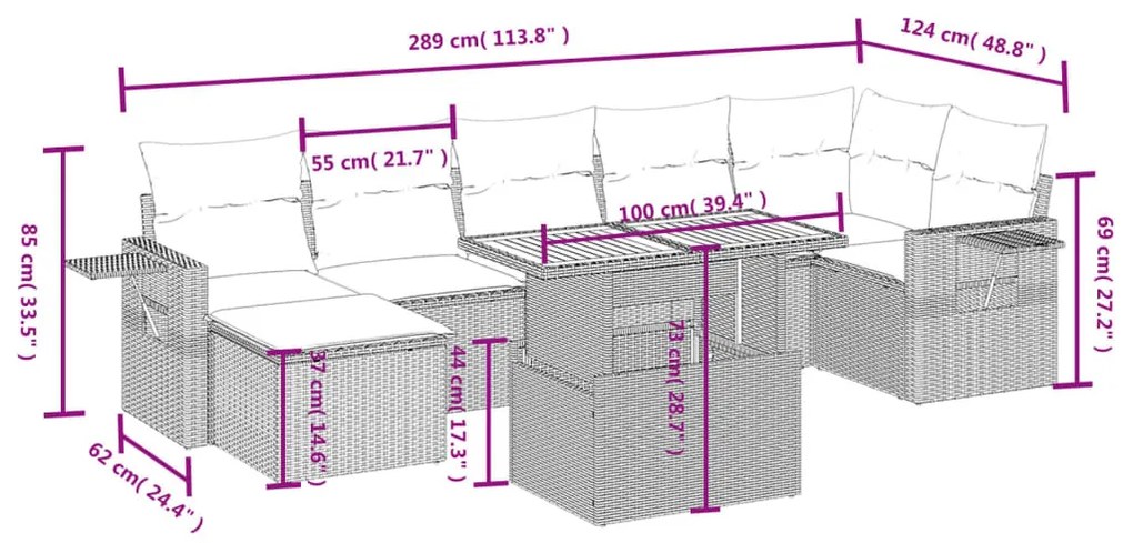 8 részes fekete polyrattan kerti ülőgarnitúra párnákkal