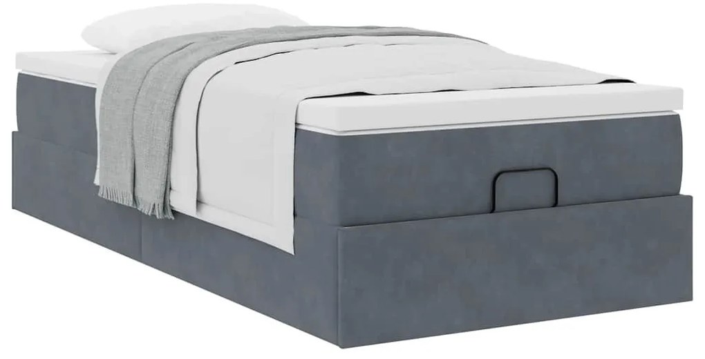 Ottomán ágykeret matraccal sötétszürke 90x190cm bársony