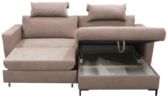 HORTA jobb oldali, L alakú, ággyá nyitható ülőgarnitúra tárolóval, rózsaszín