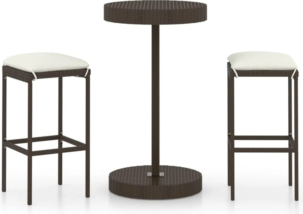 vidaXL 3 részes barna polyrattan kerti bárszett párnákkal