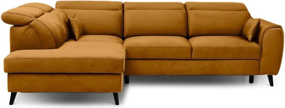 Sárga bársony kinyitható-tárolóhelyes sarokkanapé (bal oldali-L alakú) Noble – ELTAP