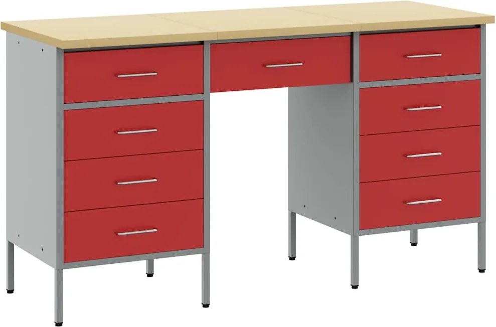 vidaXL Munkaszekrény 3 pcs Piros 150 x 55 x 85 cm Műszaki fa és acél