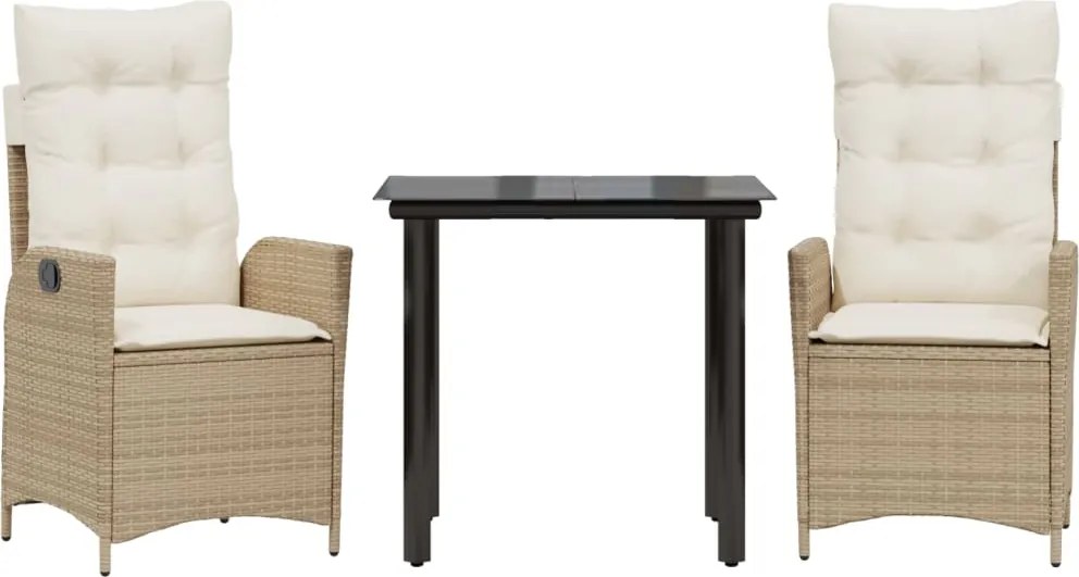 vidaXL 3 részes bézs polyrattan kerti étkezőgarnitúra párnákkal