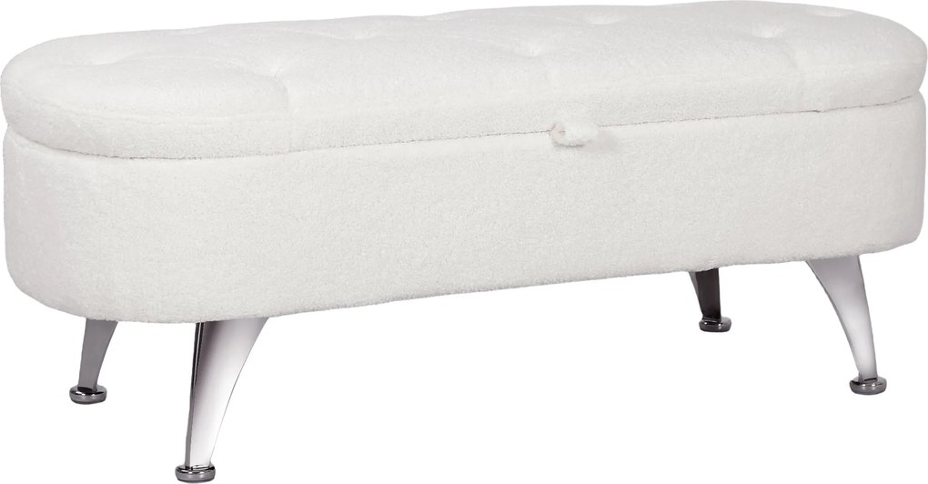 HOMCOM Párnázott Tároló Pad Teddy Velúr Hatással, Ottomán Fém Lábakkal, Padláda a Nappaliba, Hálószobába, Előszobába 114 x 47 x 46,5 cm, Fehér | Aosom