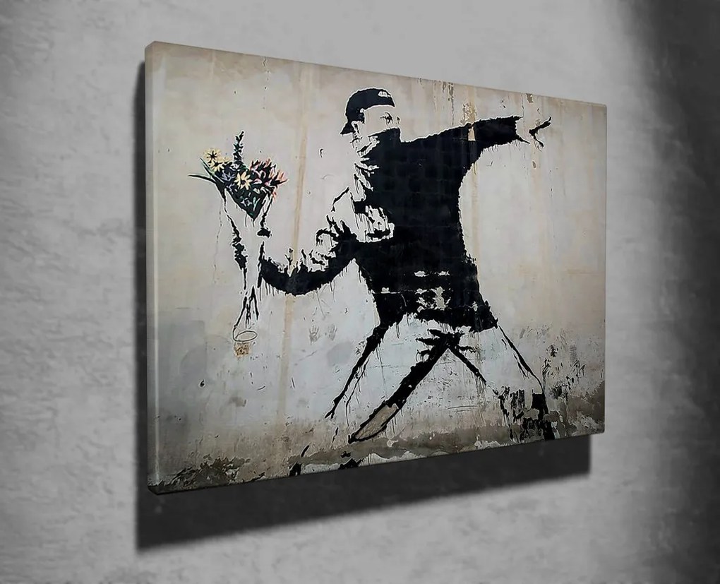 WY18 Banksy Virágdobáló vászonkép, 50 x 70 cm
