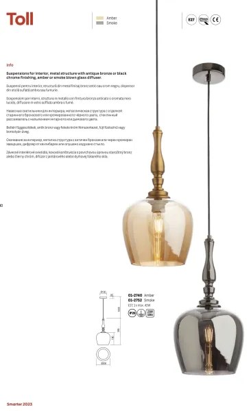 Redo 01-2740 - Csillár zsinóron TOLL 1xE27/42W/230V bronz