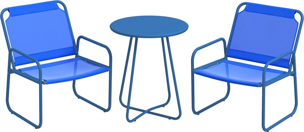 Outsunny 3 Részes Kerti Szett, Teraszbútor, 2 Szék 1 Kerek Asztal, Acélból és Lélegző Anyagból, Tengerészkék | Aosom
